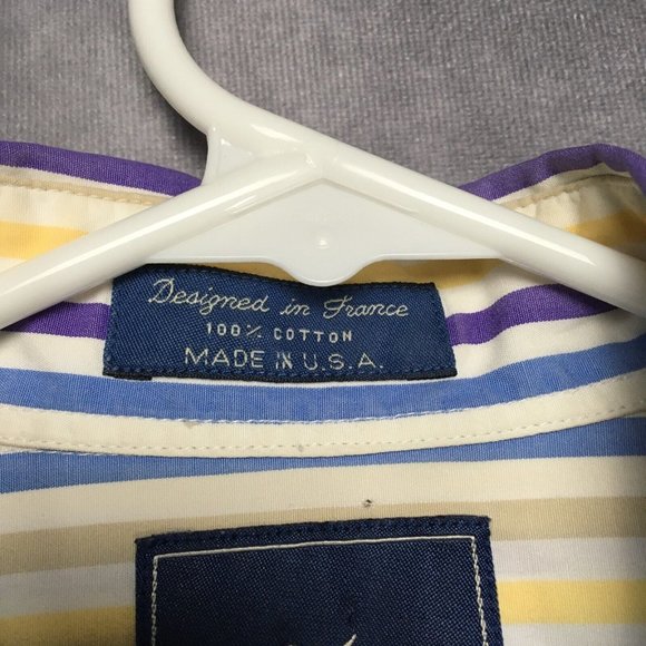 Faconnable Mens Shirt size Medium Short Sleeve Button Up Striped Purple Blue USA - Picture 4 of 14